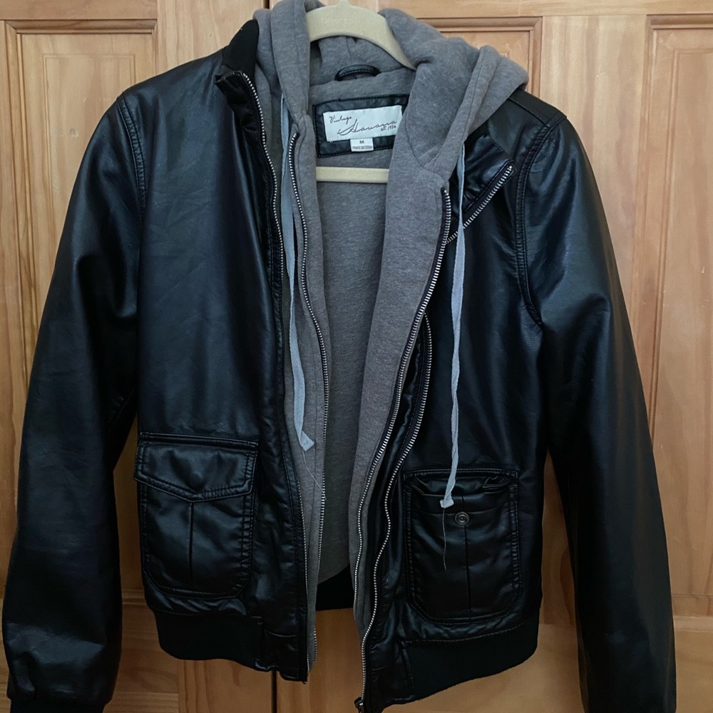 Vintage Havana Sweatshirt Lined Leather Jacket